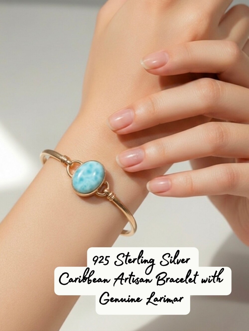Sterling Silver Larimar Bangle Bracelet Artisan Made From Caribbean 925